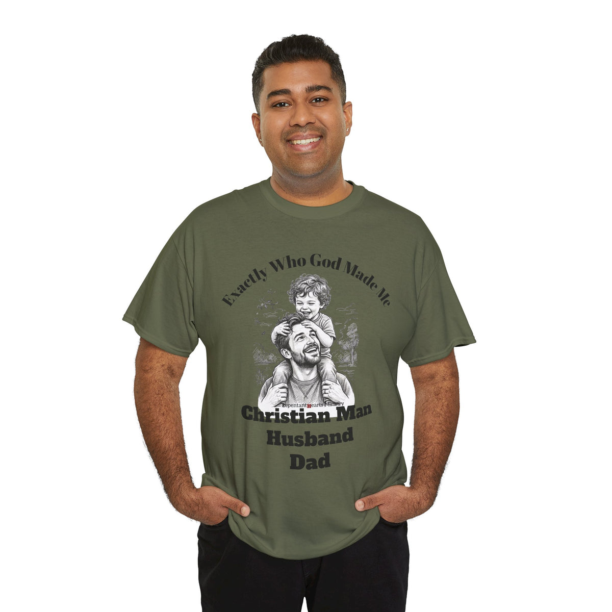Exactly Who God Made Me T‑Shirt — Christian Man, Husband, Dad