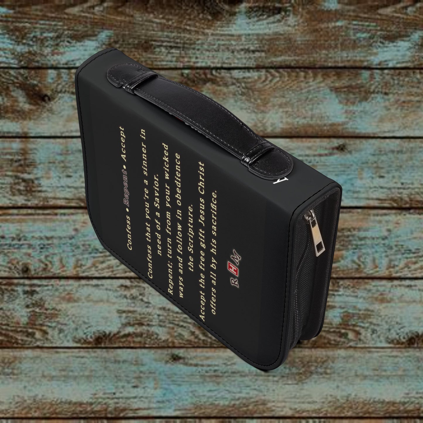 Bible Cover - Repentant Hearts Ministry Zippered Bible Case with RHM Logo & Matthew 11:28 Verse