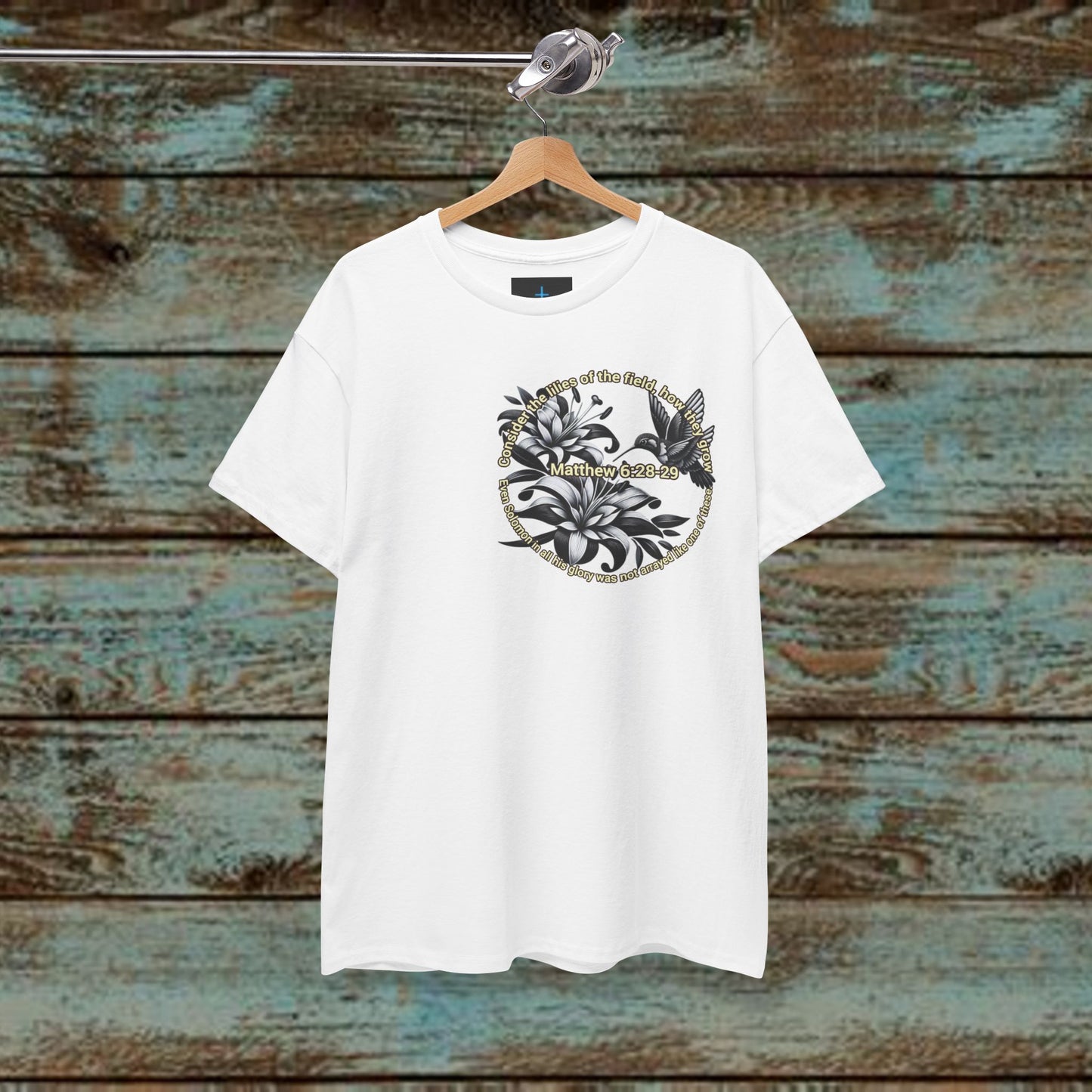 Biblical Woman's Heavy Cotton Tee - 'Lilies, Matthew 6:28-29' Graphic Tee - Comfortable Casual Wear