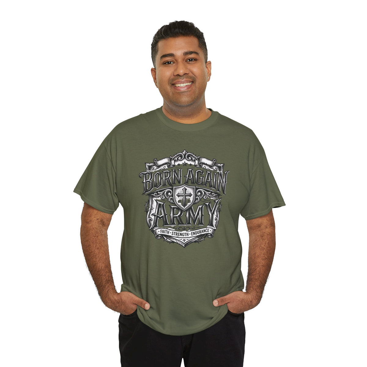 Born Again Army T-Shirt — Christian Faith Graphic Tee (1 Peter 1:23)
