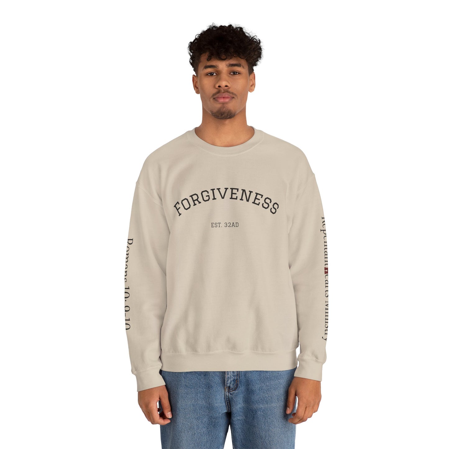 Forgiveness Crewneck Sweatshirt (Romans 10:9) — Christian Faith Verse Pullover