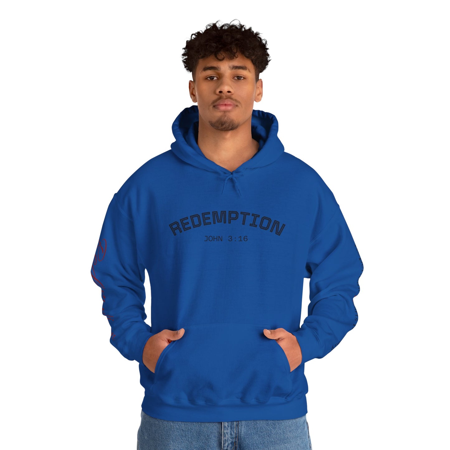 Redemption John 3:16 Hoodie — RHM Pullover with Scripture Back Print