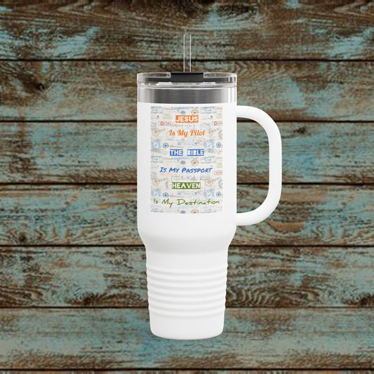 Faith Based Insulated Travel Mug – 40oz | Jesus is My Pilot Design | Perfect for Travelers & Pilots