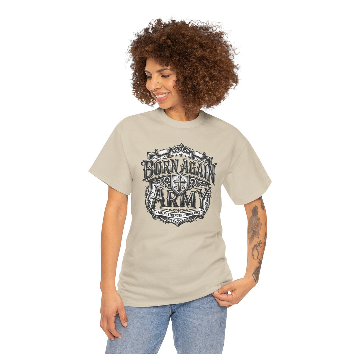 Born Again Army T-Shirt — Christian Faith Graphic Tee (1 Peter 1:23)