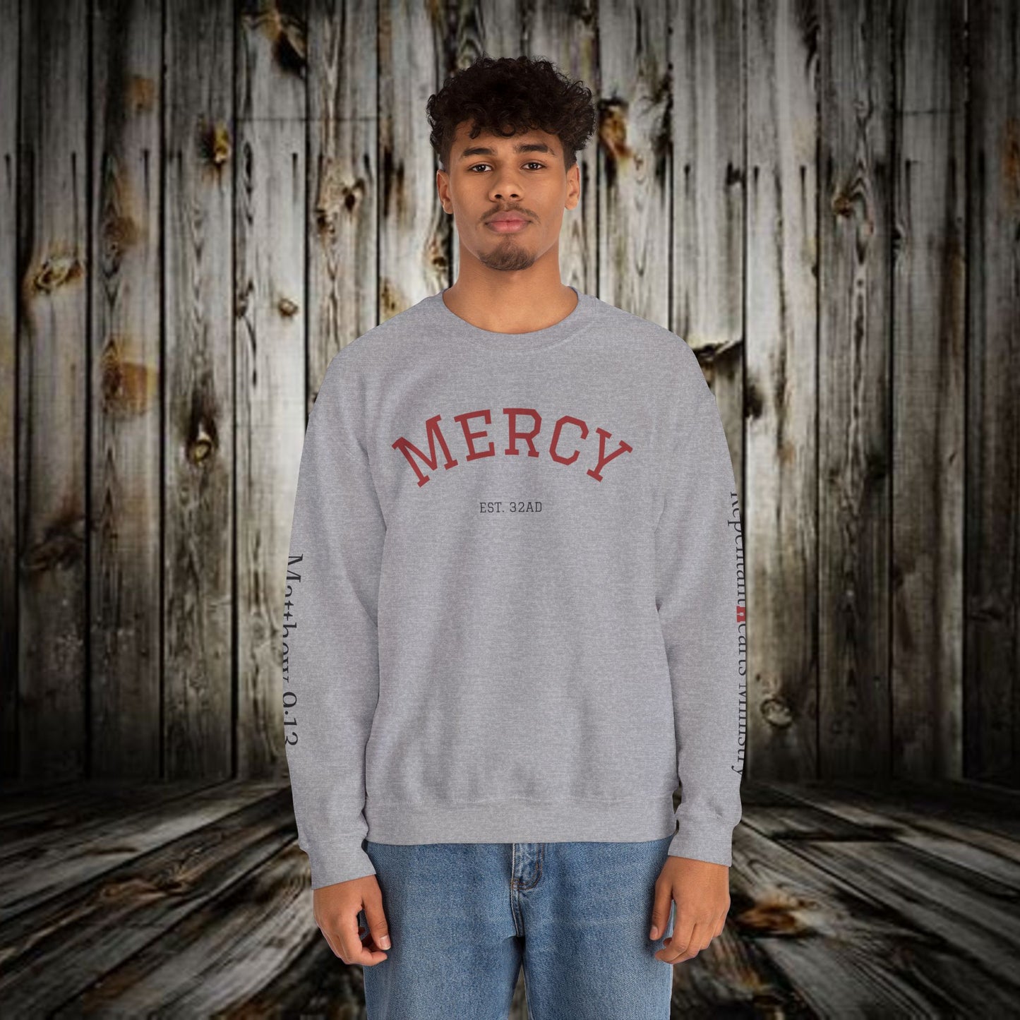 Mercy Crewneck Sweatshirt (Matthew 9:13) — "I Desire Mercy, Not Sacrifice" Inspirational Bible Verse Sweatshirt