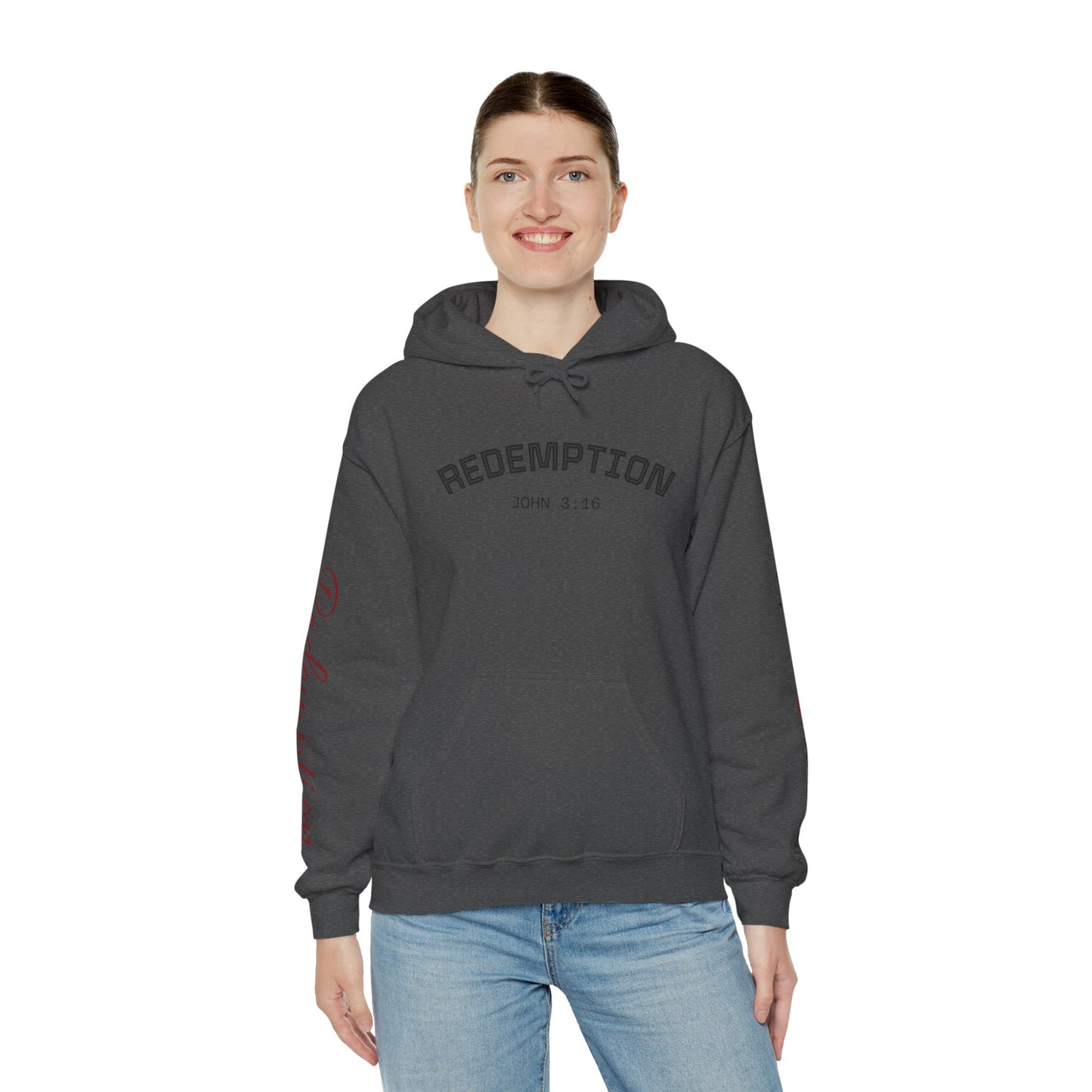 Redemption John 3:16 Hoodie — RHM Pullover with Scripture Back Print