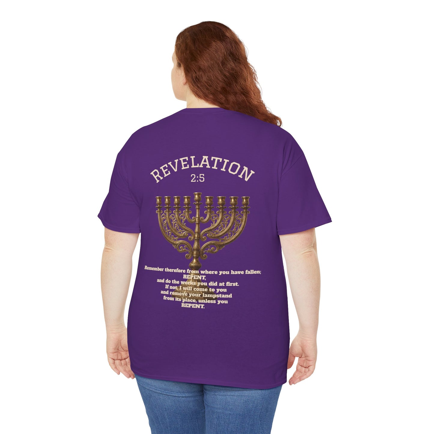 Rev 2:5 T-Shirt- Repentant Hearts Ministry Tee — RHM Logo & Menorah Back Print