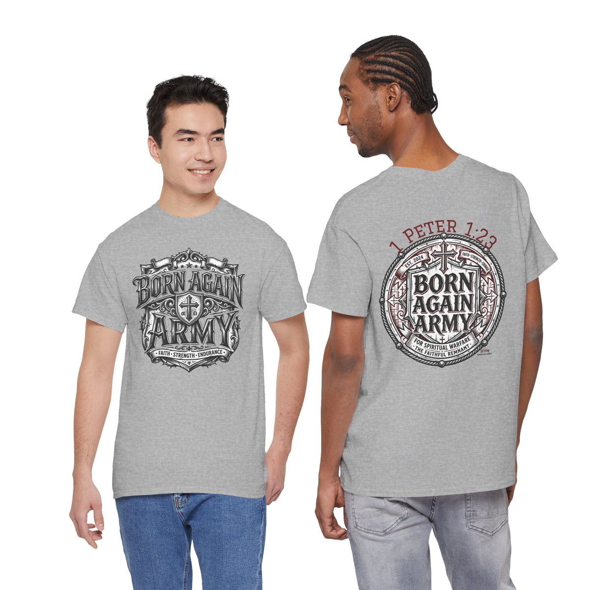 Born Again Army T-Shirt — Christian Faith Graphic Tee (1 Peter 1:23)