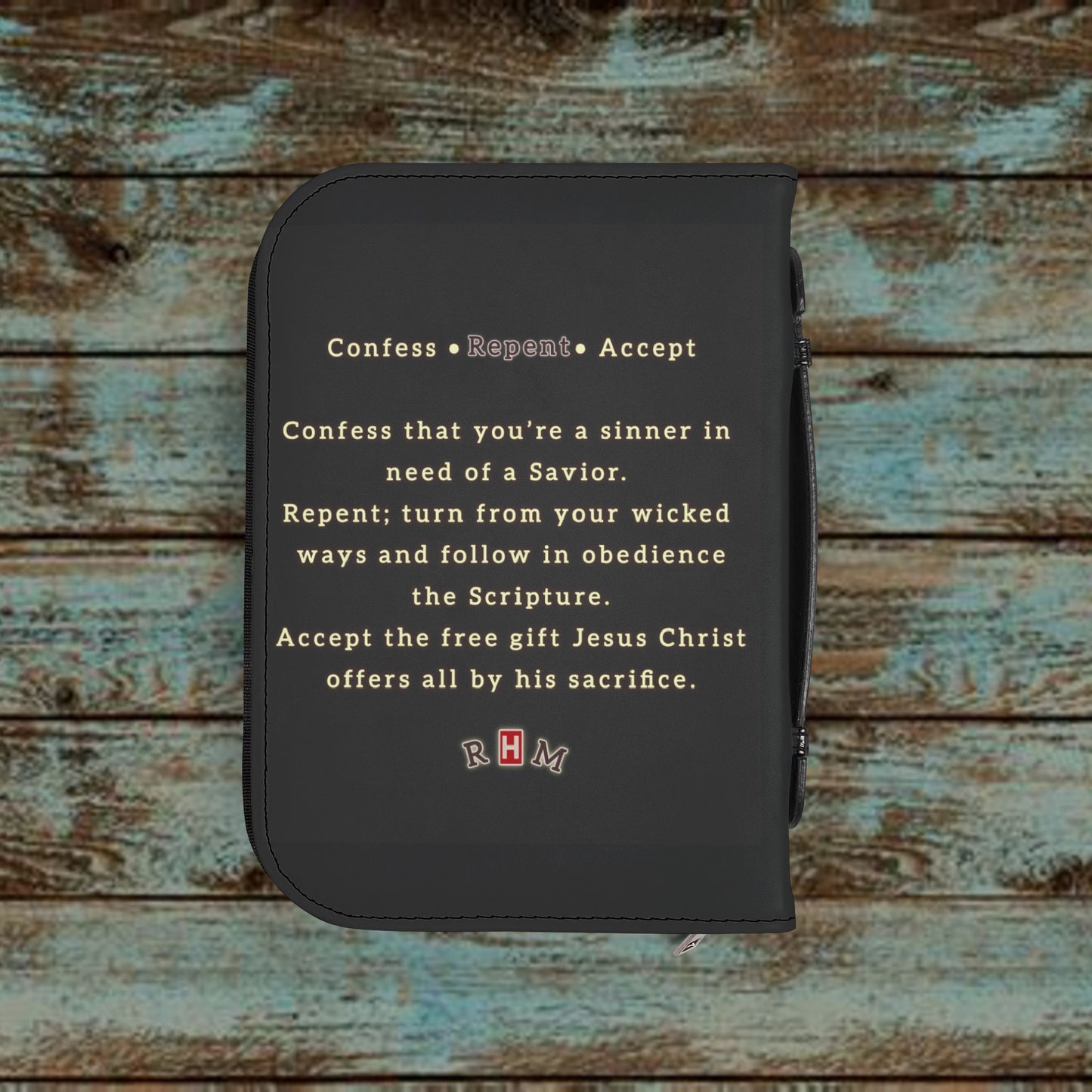 Bible Cover - Repentant Hearts Ministry Zippered Bible Case with RHM Logo & Matthew 11:28 Verse