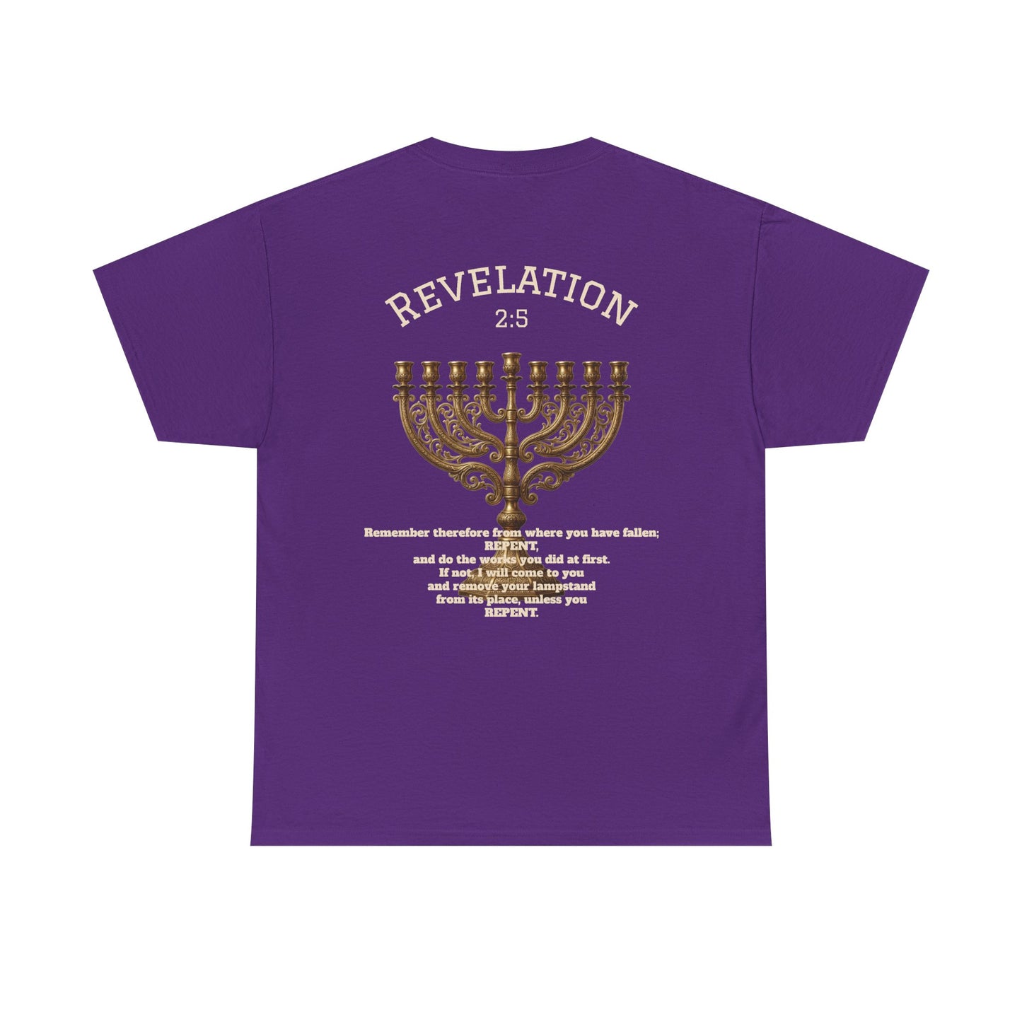 Rev 2:5 T-Shirt- Repentant Hearts Ministry Tee — RHM Logo & Menorah Back Print