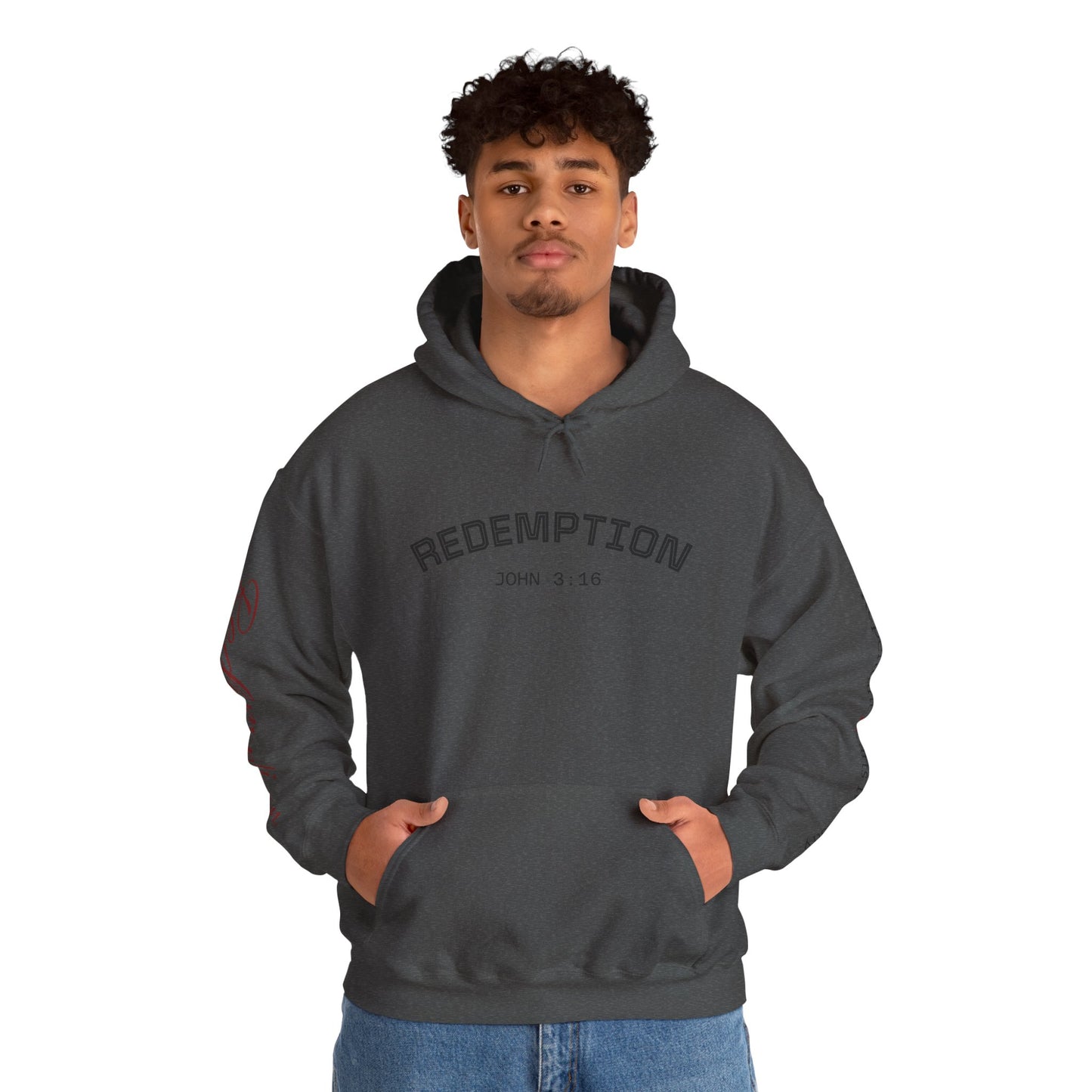 Redemption John 3:16 Hoodie — RHM Pullover with Scripture Back Print
