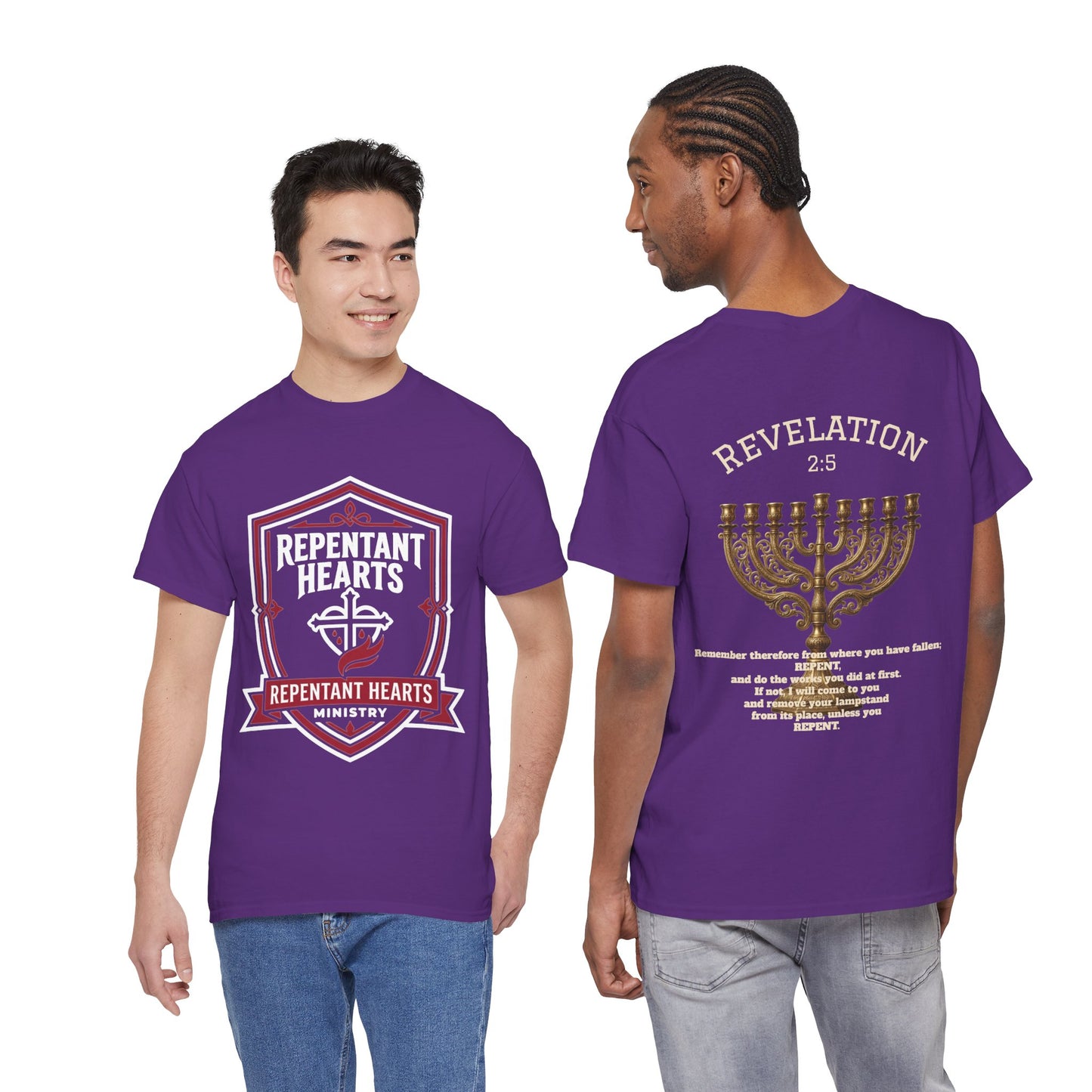 Rev 2:5 T-Shirt- Repentant Hearts Ministry Tee — RHM Logo & Menorah Back Print
