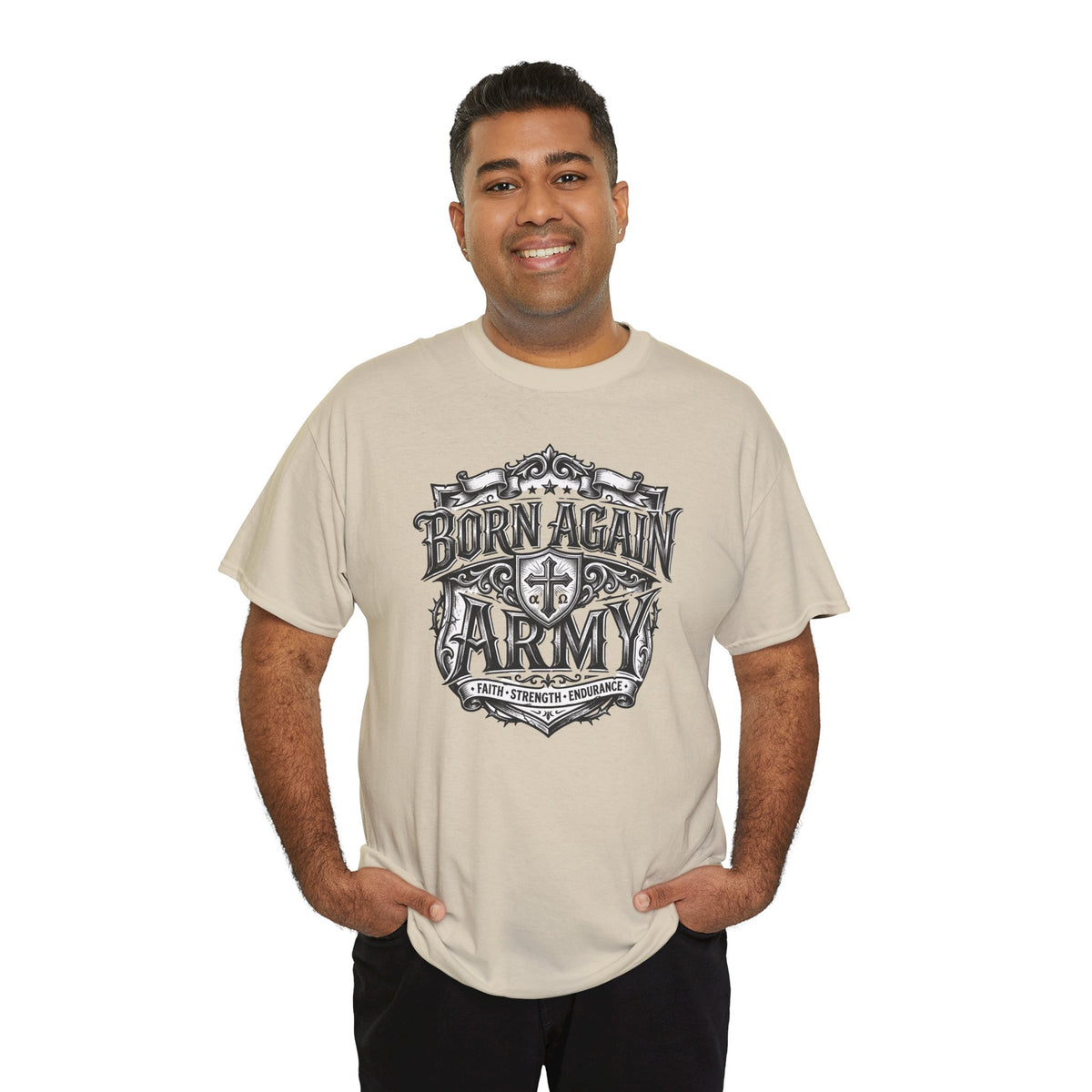 Born Again Army T-Shirt — Christian Faith Graphic Tee (1 Peter 1:23)