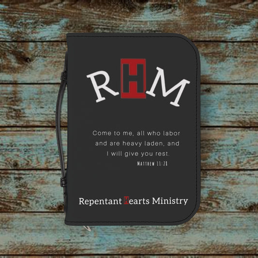 Bible Cover - Repentant Hearts Ministry Zippered Bible Case with RHM Logo & Matthew 11:28 Verse