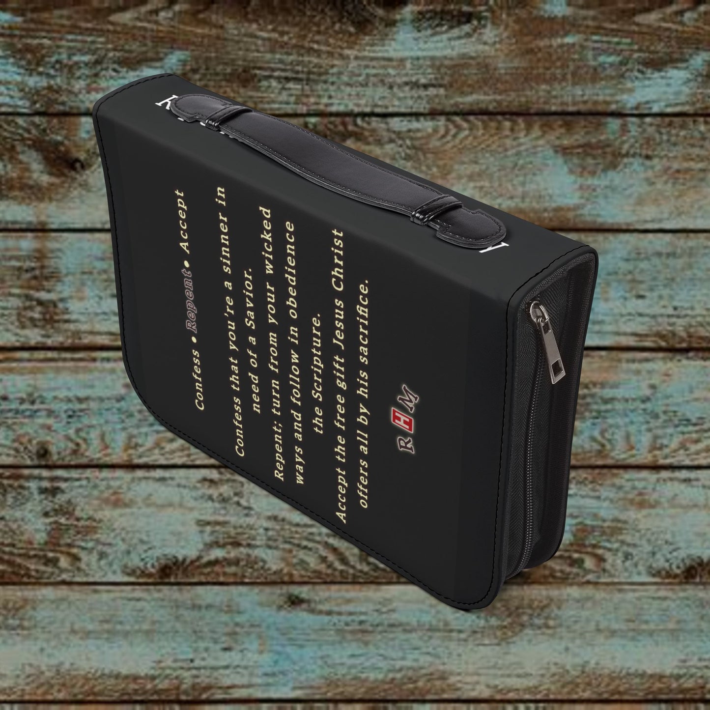 Bible Cover - Repentant Hearts Ministry Zippered Bible Case with RHM Logo & Matthew 11:28 Verse