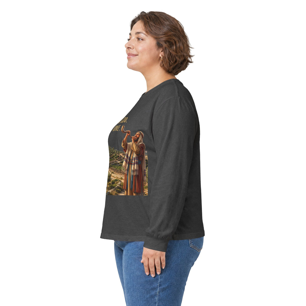 Shema Prayer: Hear, O Israel Long Sleeve T-shirt — Blowing the shofar