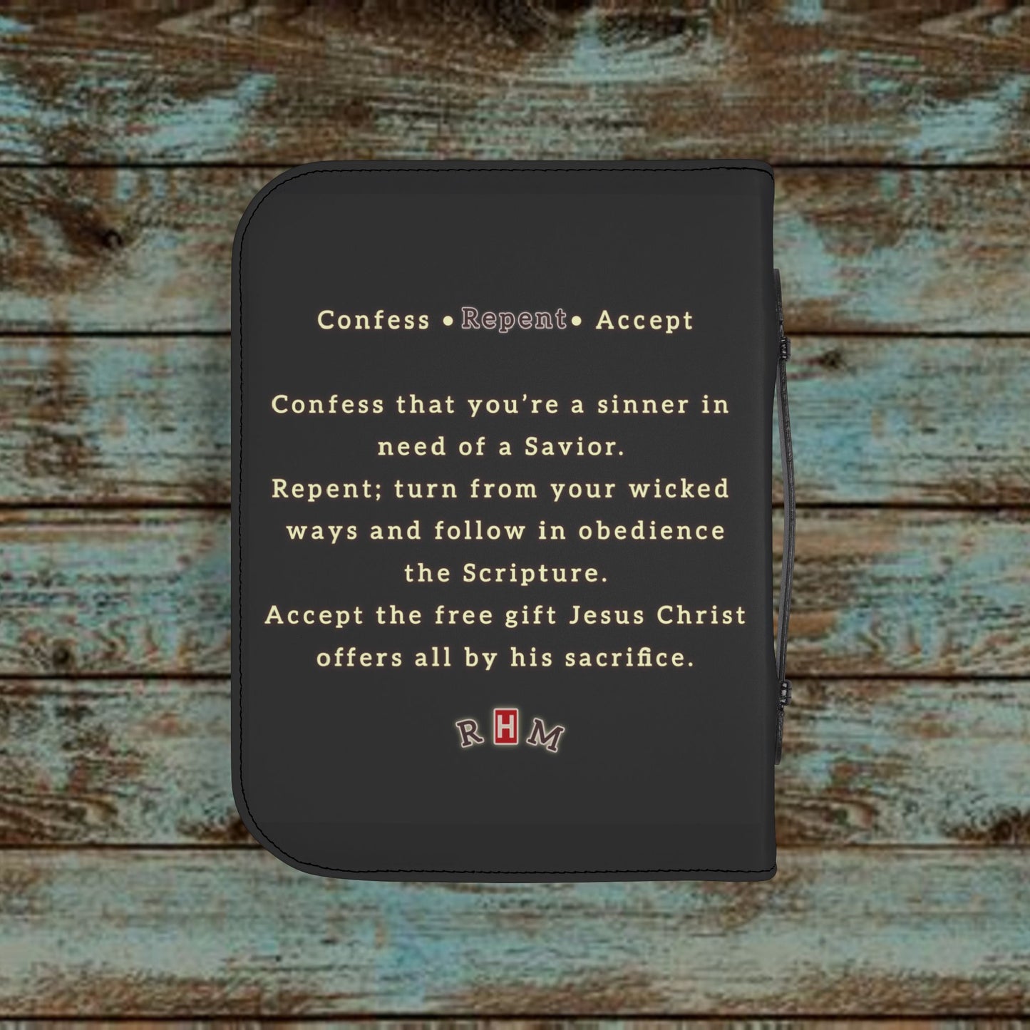 Bible Cover - Repentant Hearts Ministry Zippered Bible Case with RHM Logo & Matthew 11:28 Verse