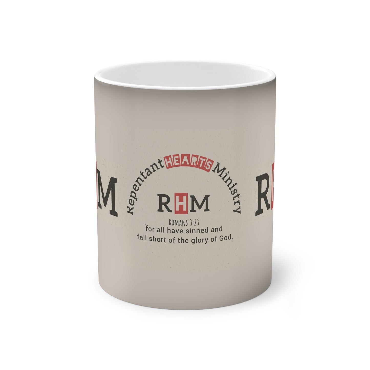 Cup 11oz- Repentant Hearts Ministry Logo Color-Changing Mug — 11oz Inspirational Scripture Gift (Romans 3:23)