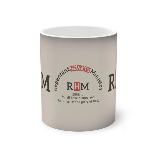 Cup 11oz- Repentant Hearts Ministry Logo Color-Changing Mug — 11oz Inspirational Scripture Gift (Romans 3:23)