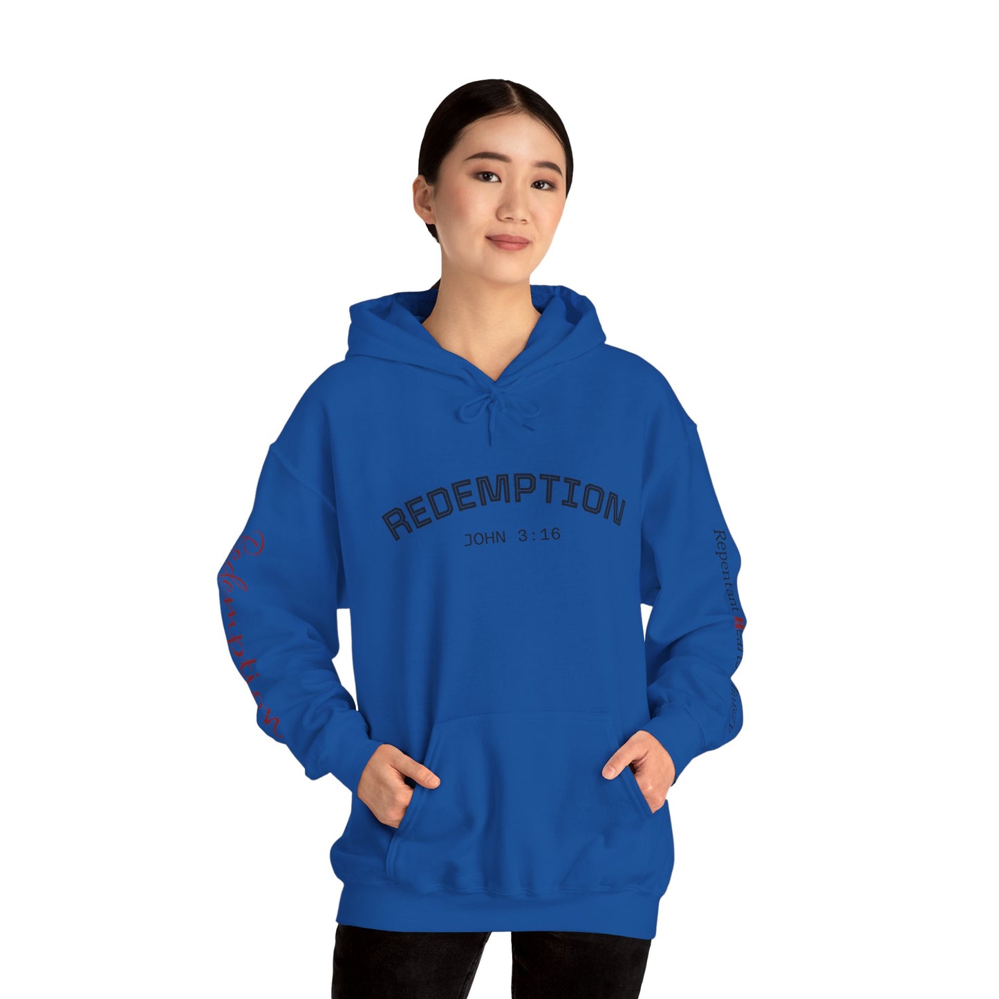 Redemption John 3:16 Hoodie — RHM Pullover with Scripture Back Print