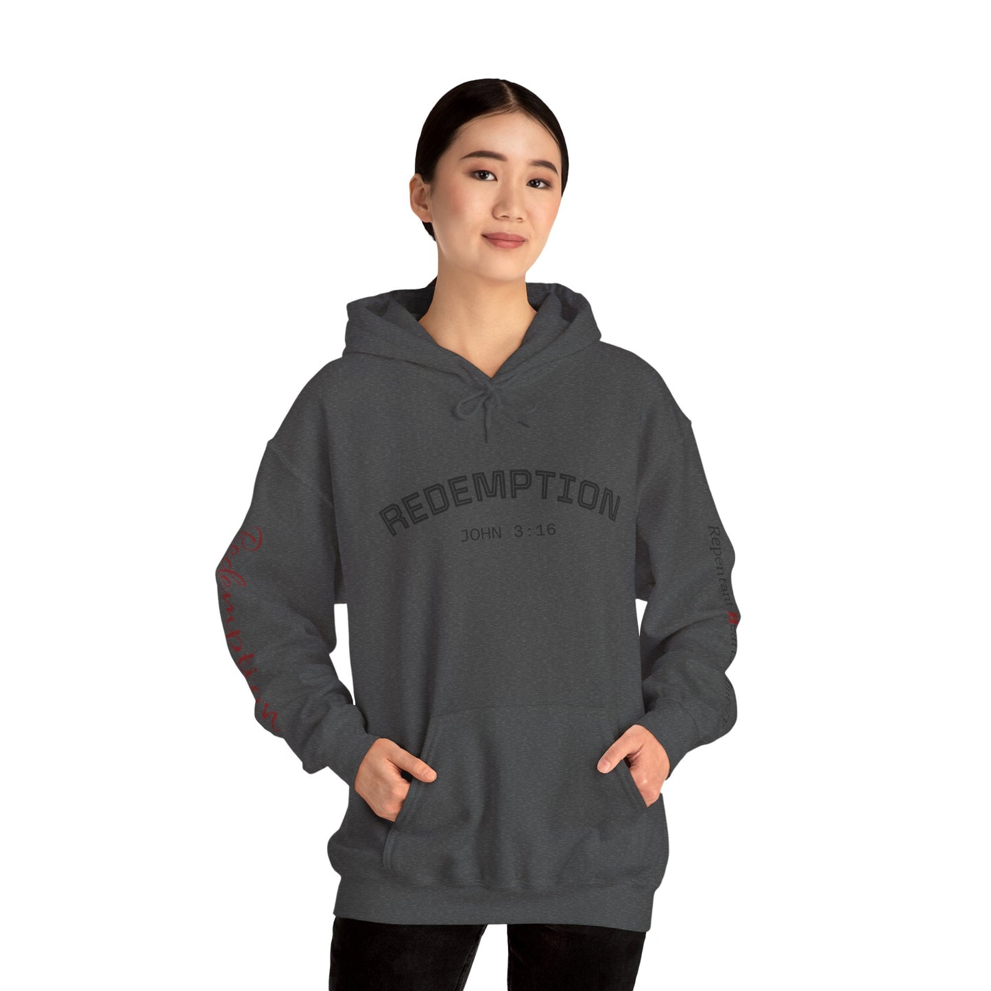 Redemption John 3:16 Hoodie — RHM Pullover with Scripture Back Print