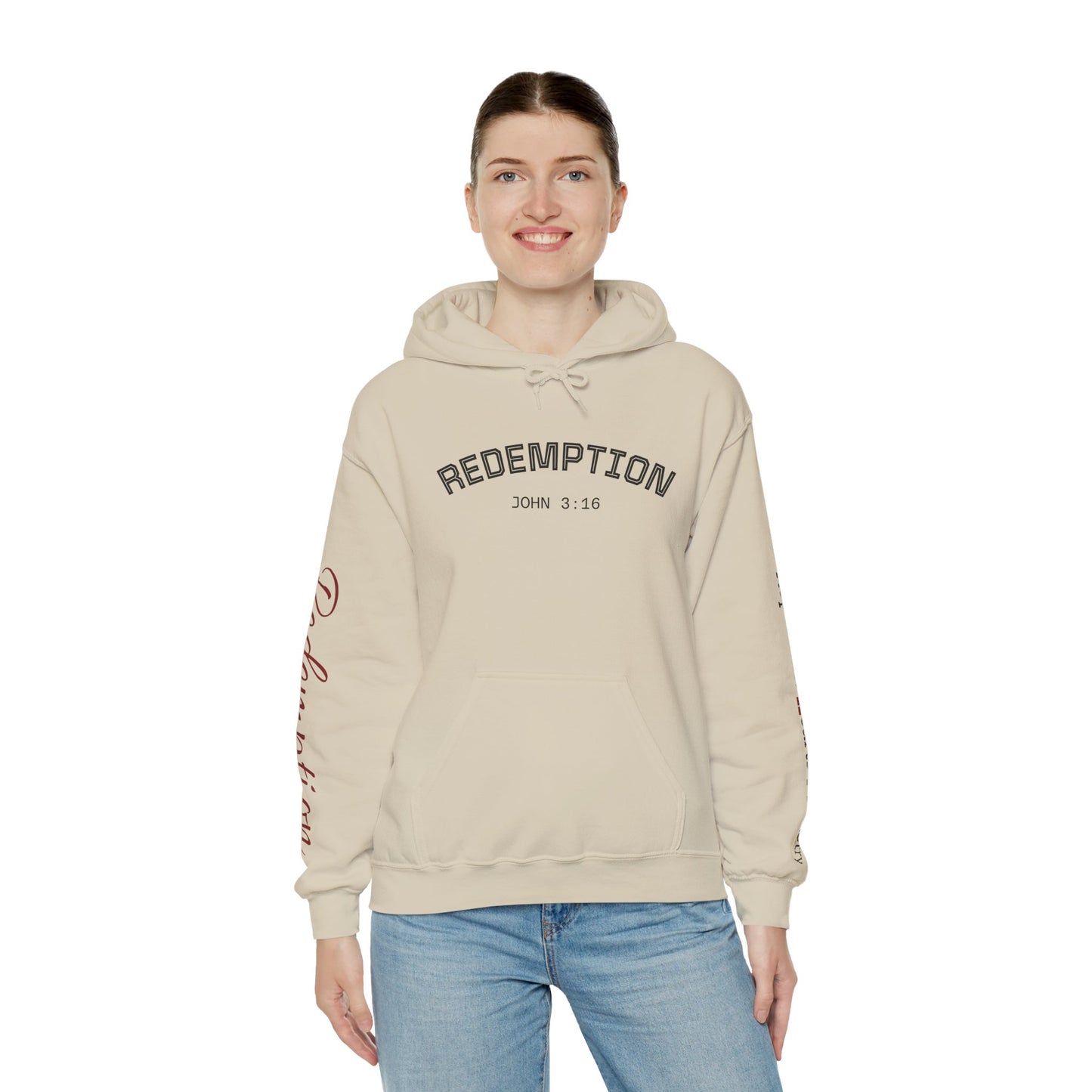 Redemption John 3:16 Hoodie — RHM Pullover with Scripture Back Print