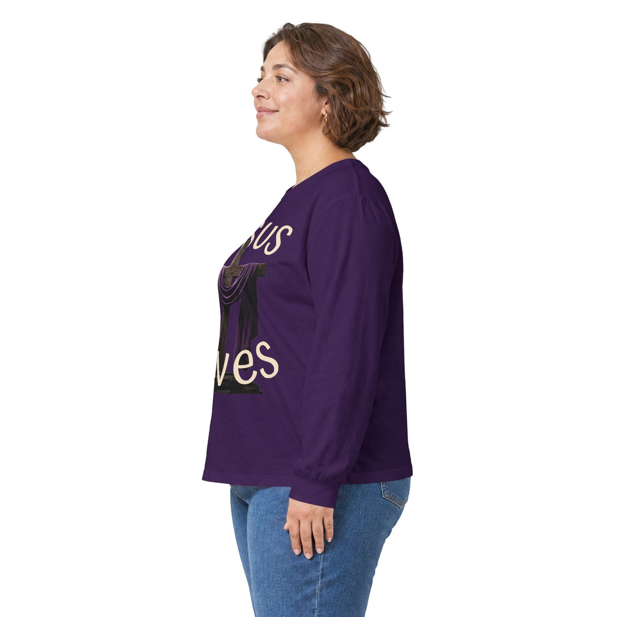 Jesus Saves with Cross image Long Sleeve T-shirt — 1 Cor. 15:3-4 Scripture