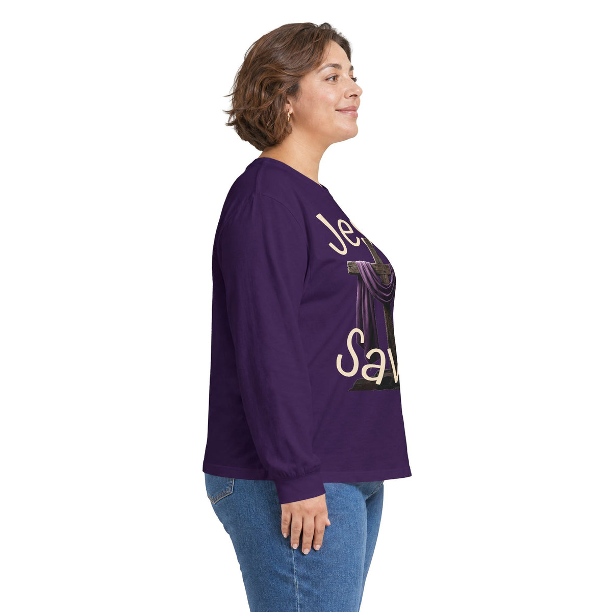 Jesus Saves with Cross image Long Sleeve T-shirt — 1 Cor. 15:3-4 Scripture