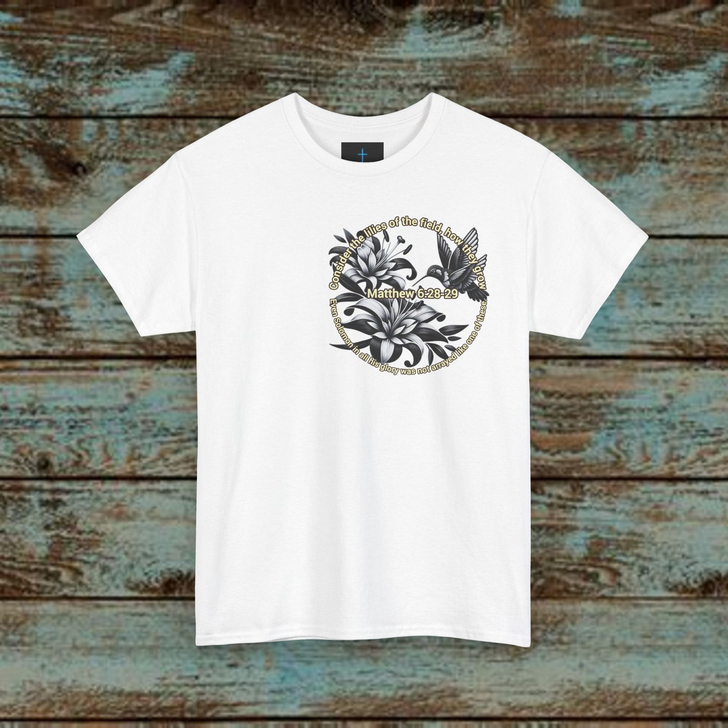 Biblical Woman's Heavy Cotton Tee - 'Lilies, Matthew 6:28-29' Graphic Tee - Comfortable Casual Wear