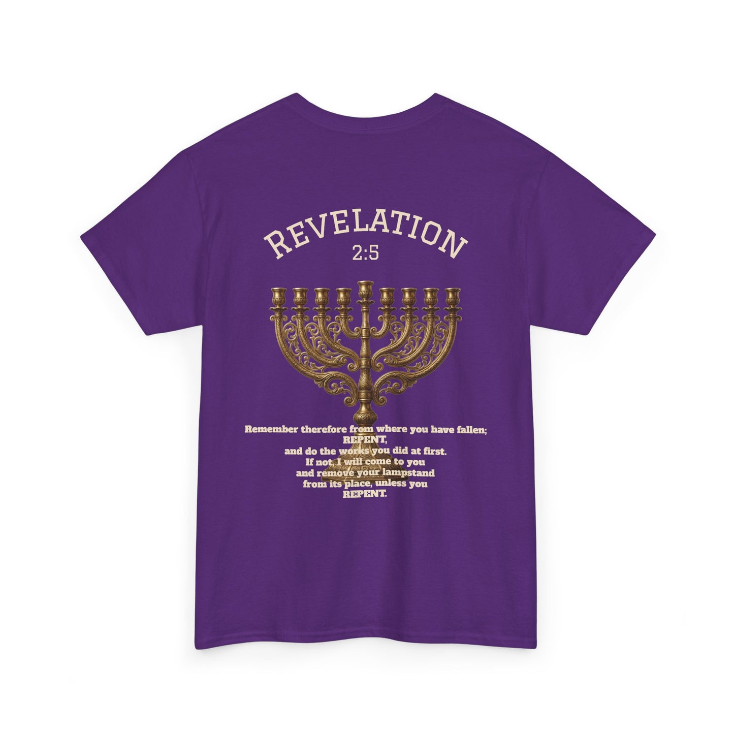 Rev 2:5 T-Shirt- Repentant Hearts Ministry Tee — RHM Logo & Menorah Back Print
