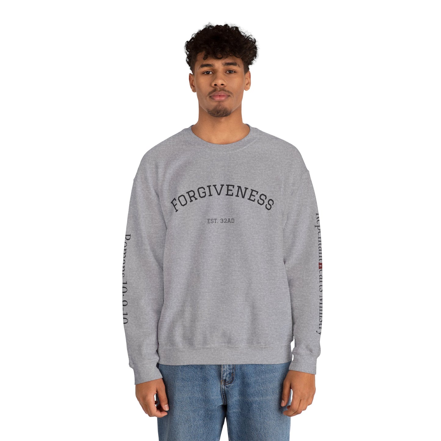 Forgiveness Crewneck Sweatshirt (Romans 10:9) — Christian Faith Verse Pullover
