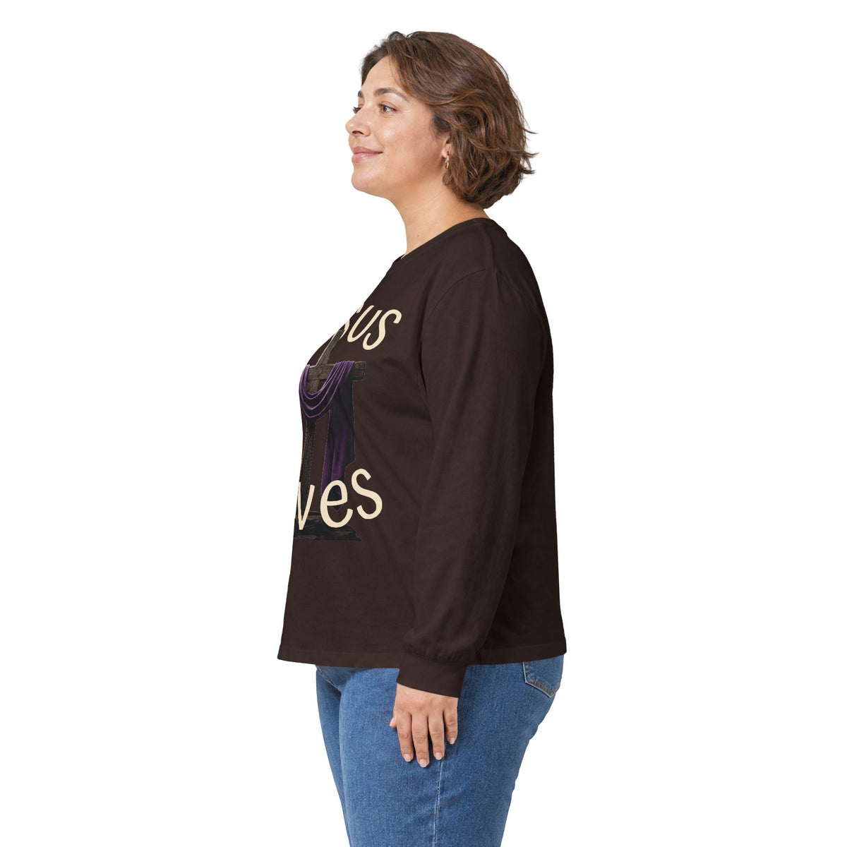 Jesus Saves with Cross image Long Sleeve T-shirt — 1 Cor. 15:3-4 Scripture