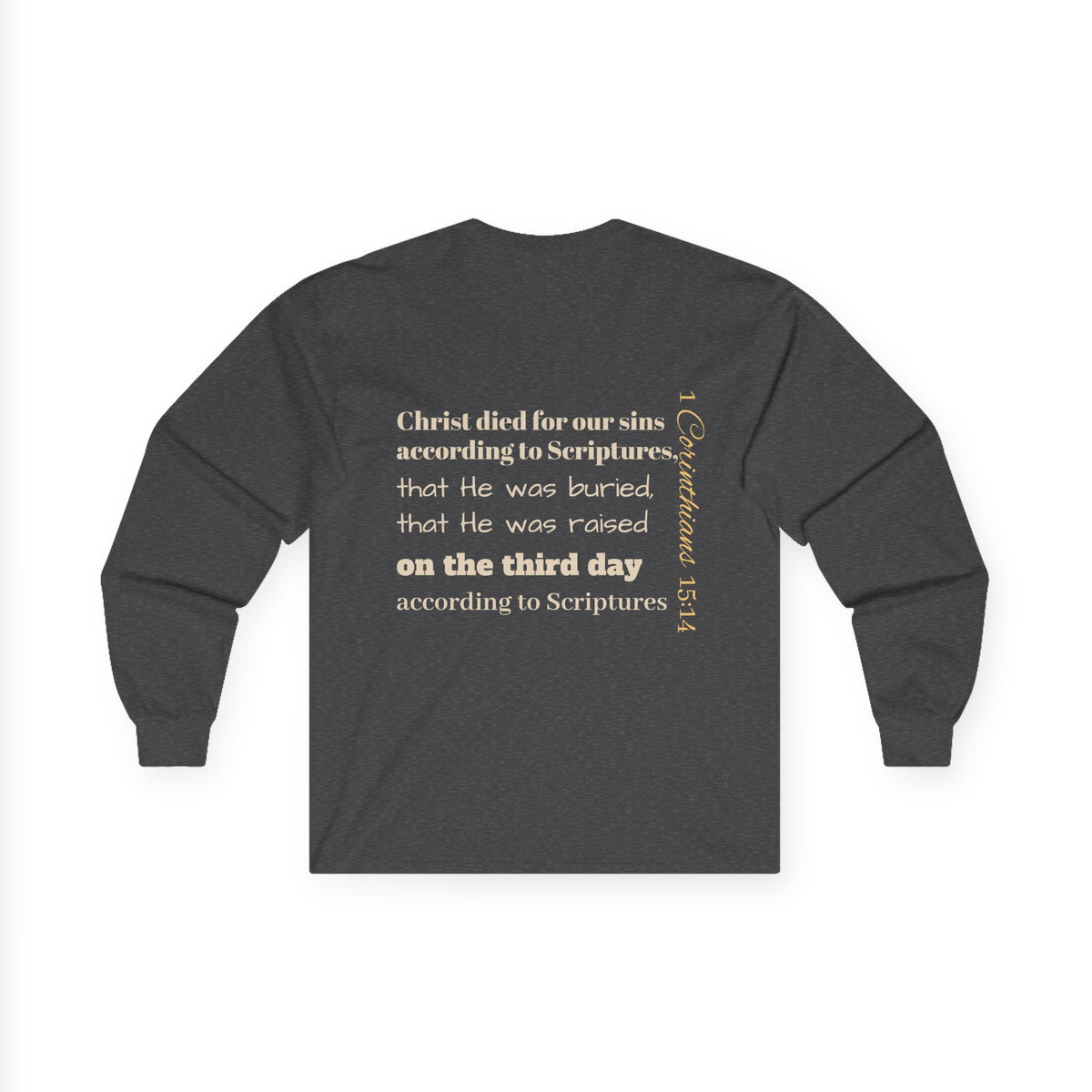 Jesus Saves with Cross image Long Sleeve T-shirt — 1 Cor. 15:3-4 Scripture