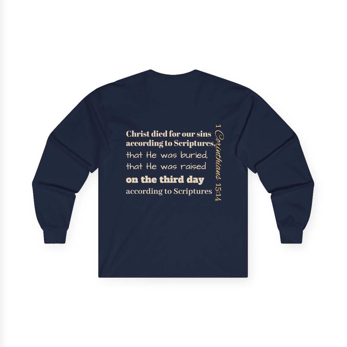 Jesus Saves with Cross image Long Sleeve T-shirt — 1 Cor. 15:3-4 Scripture