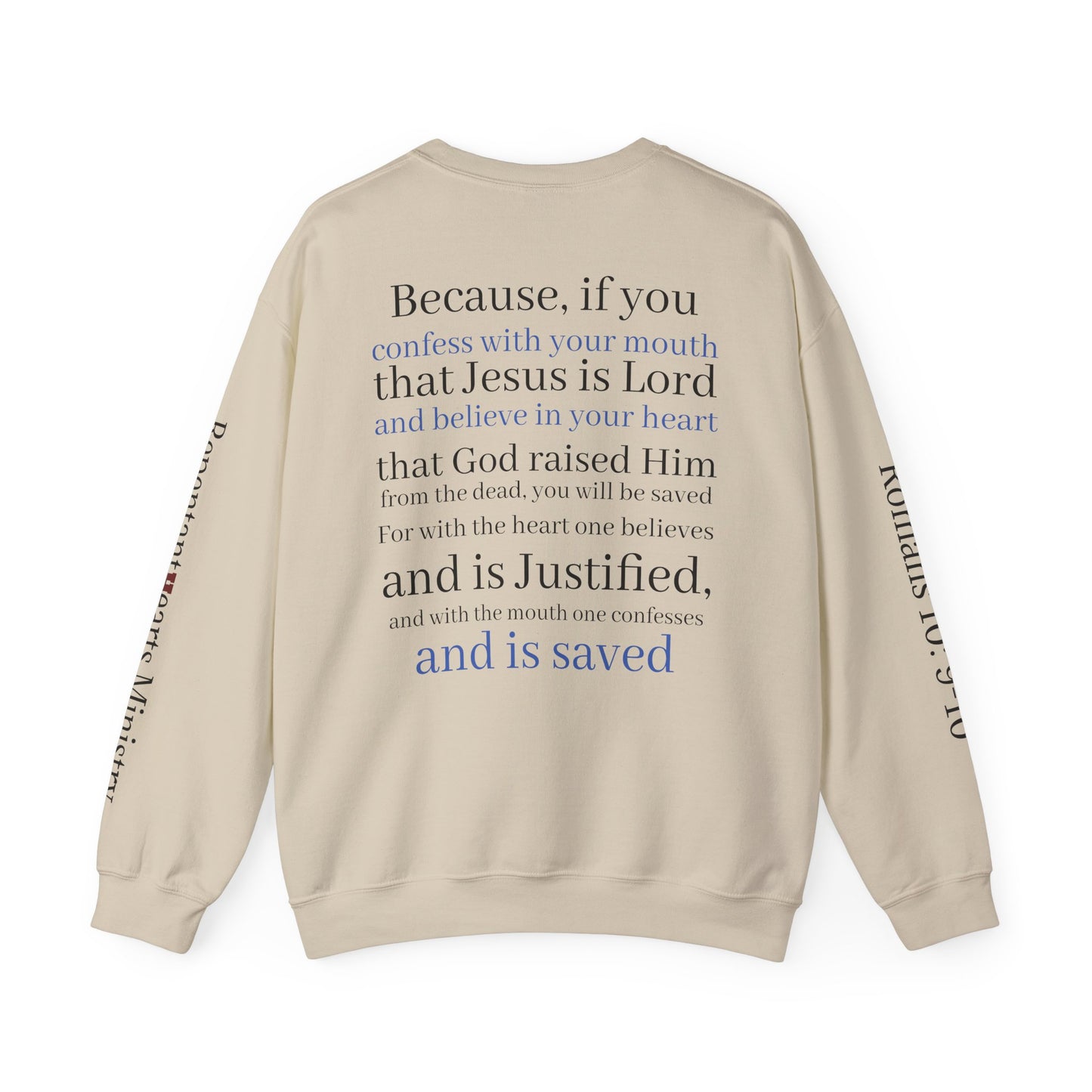 Forgiveness Crewneck Sweatshirt (Romans 10:9) — Christian Faith Verse Pullover