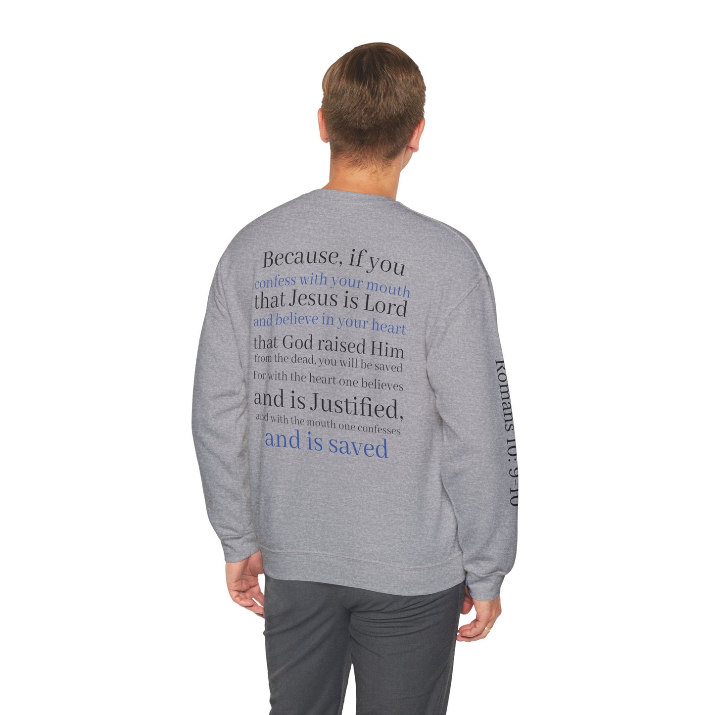 Forgiveness Crewneck Sweatshirt (Romans 10:9) — Christian Faith Verse Pullover