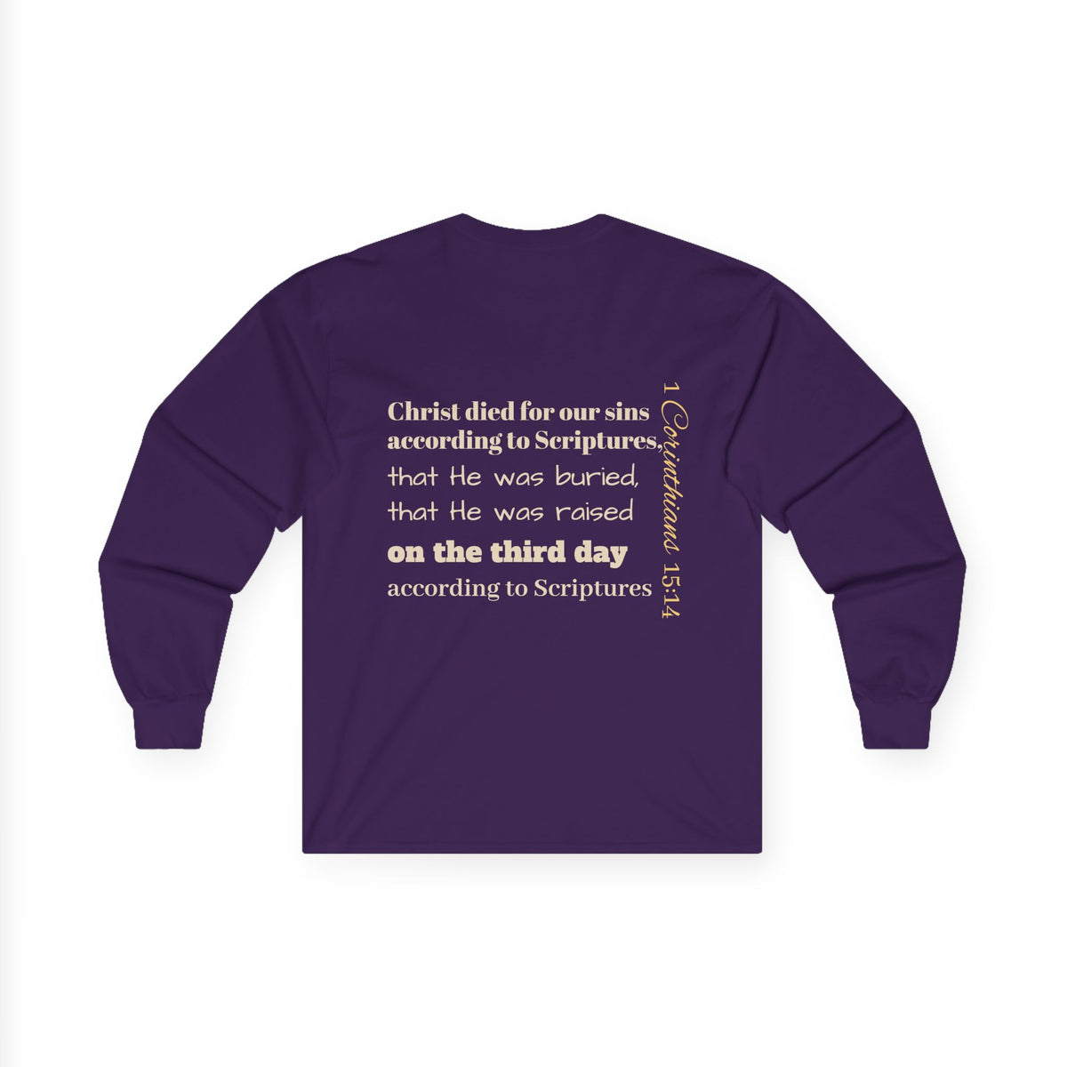 Jesus Saves with Cross image Long Sleeve T-shirt — 1 Cor. 15:3-4 Scripture