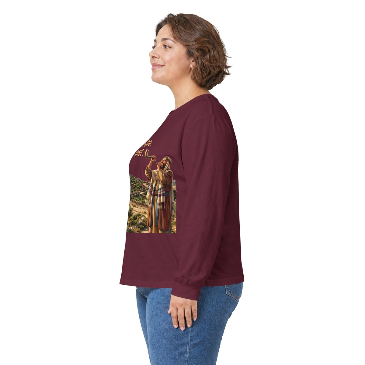 Shema Prayer: Hear, O Israel Long Sleeve T-shirt — Blowing the shofar