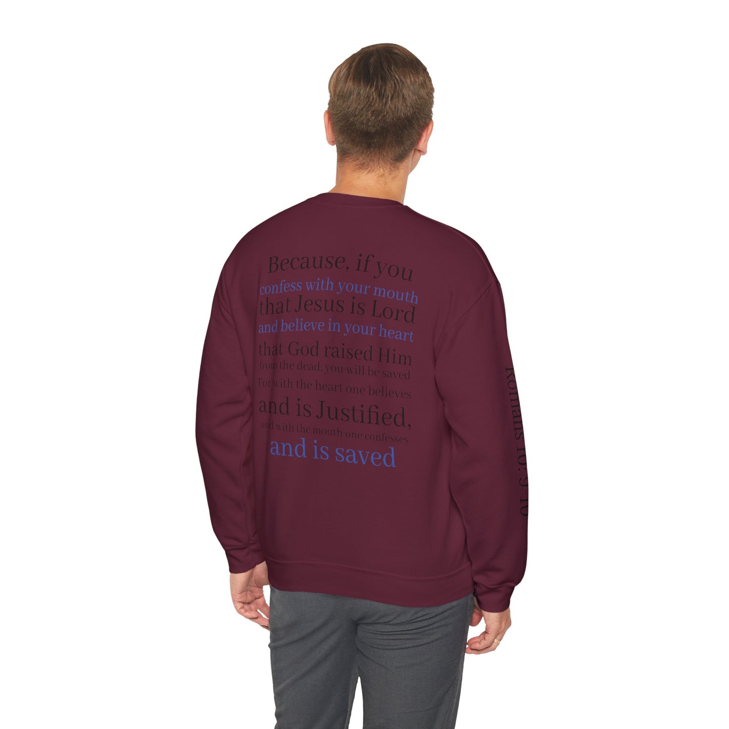 Forgiveness Crewneck Sweatshirt (Romans 10:9) — Christian Faith Verse Pullover