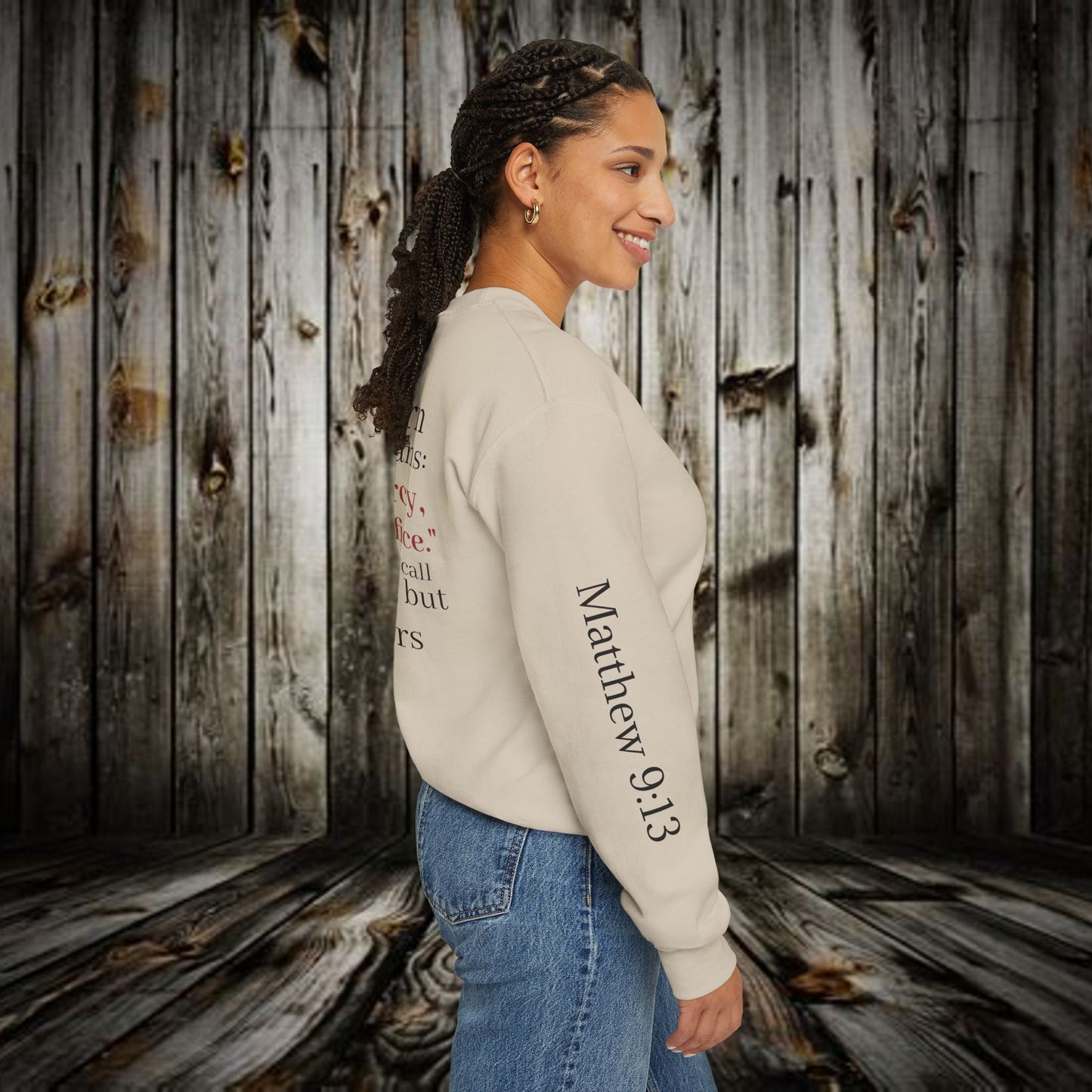 Mercy Crewneck Sweatshirt (Matthew 9:13) — "I Desire Mercy, Not Sacrifice" Inspirational Bible Verse Sweatshirt