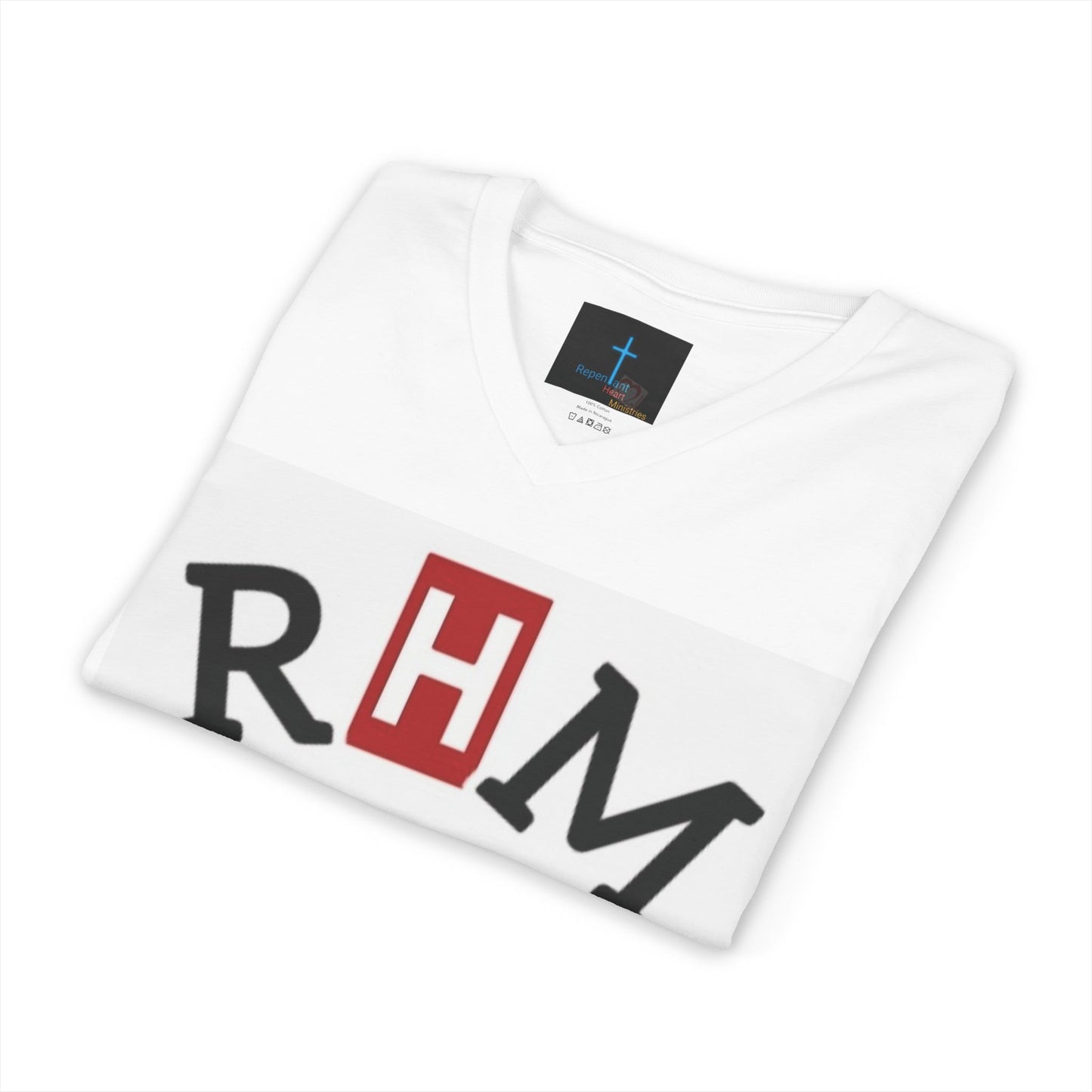 Biblical Womens 'I AM' V-Neck Tee - Repentant Heart Ministry & Lion and Lamb Design