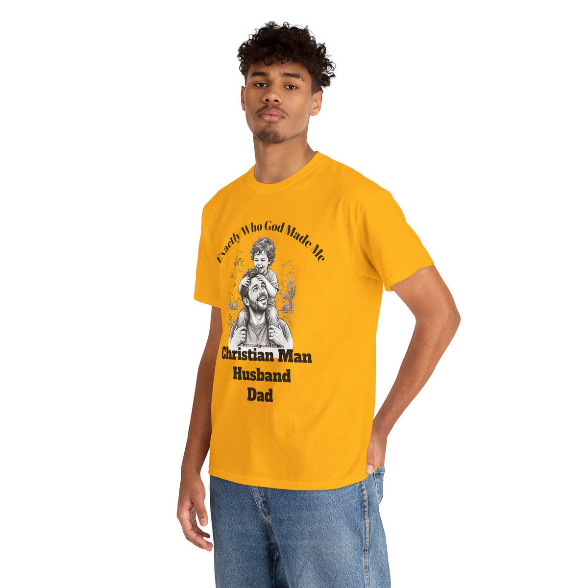 Exactly Who God Made Me T‑Shirt — Christian Man, Husband, Dad
