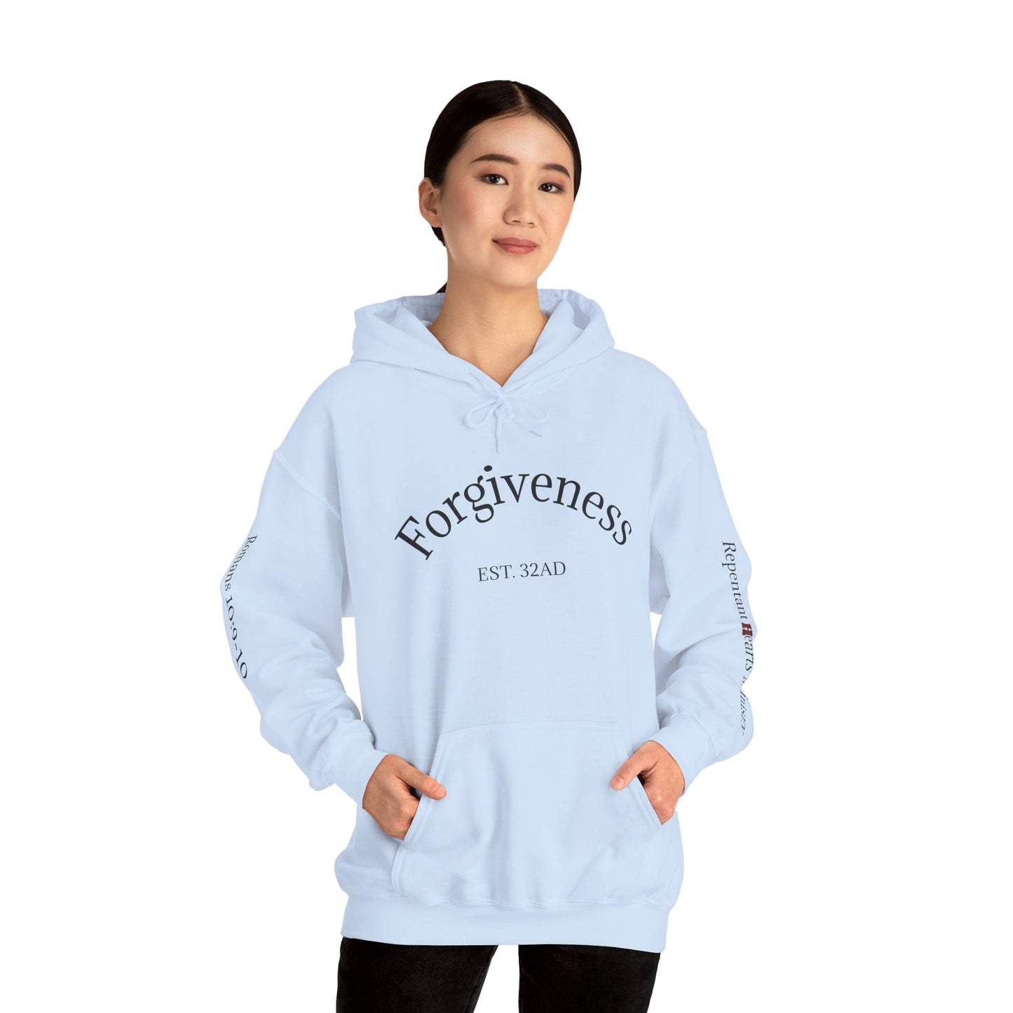 Forgiveness Hoodie (Romans 10:9-10)— Christian Scripture Faith Pullover