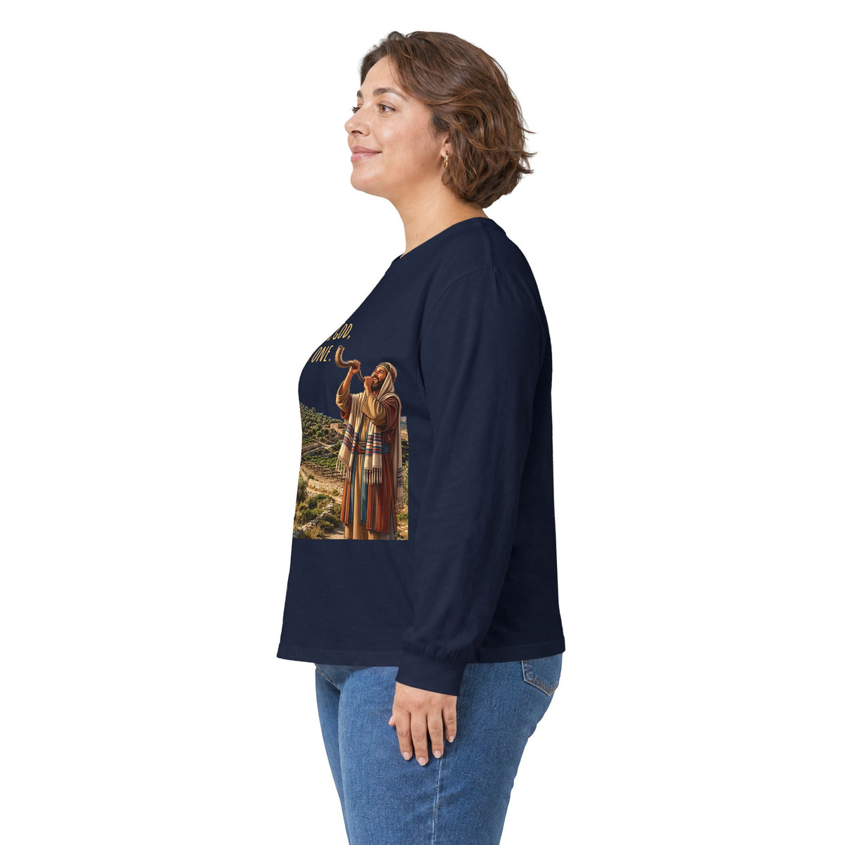 Shema Prayer: Hear, O Israel Long Sleeve T-shirt — Blowing the shofar