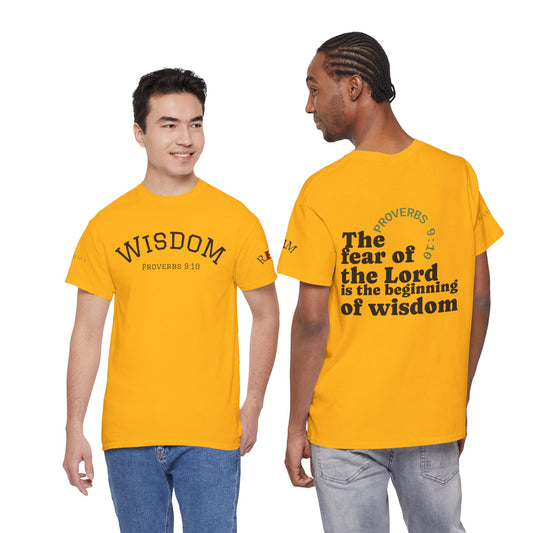 "Wisdom" Proverbs 9:10 T-shirt — "The fear of the Lord is the beginning of wisdom" Christian Scripture