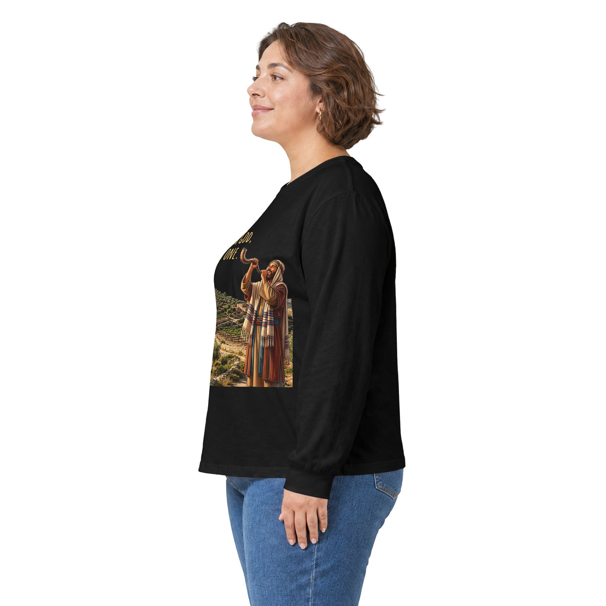 Shema Prayer: Hear, O Israel Long Sleeve T-shirt — Blowing the shofar